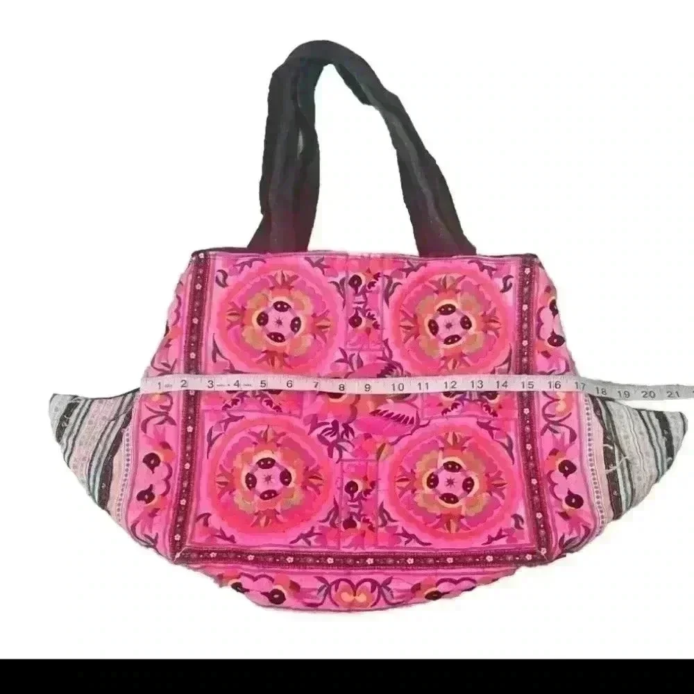 Bohemian Embroidered Multicolored Horn Shaped Tote Bag